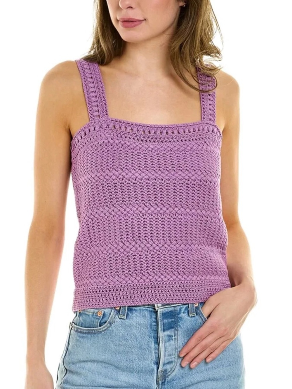 Vince Large Womens Sweater Purple Cotton Crochet Knit Sleeveless Camisole Tank